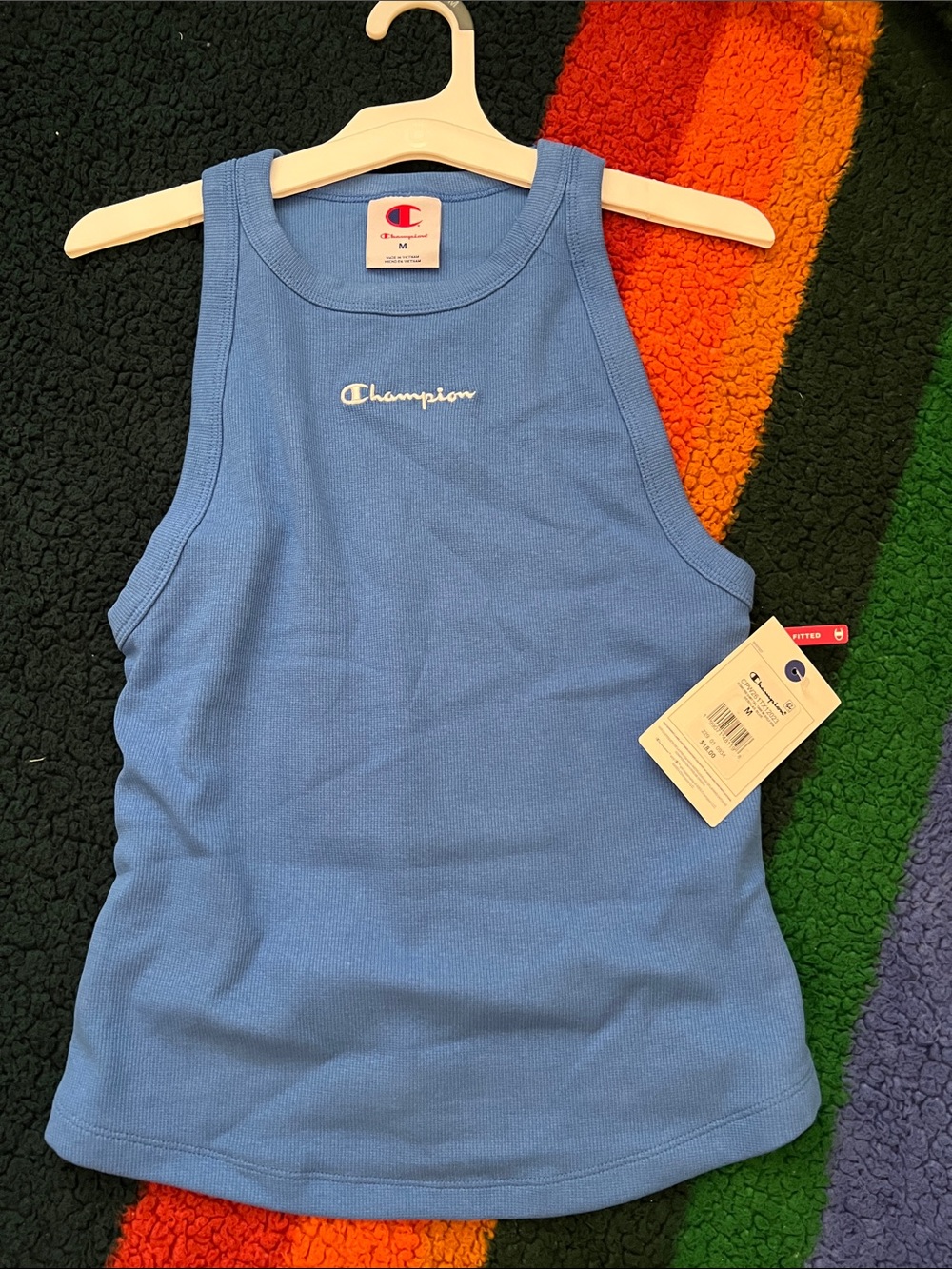 Champion Girls Light Blue Ribbed Tank with Embroidered Logo